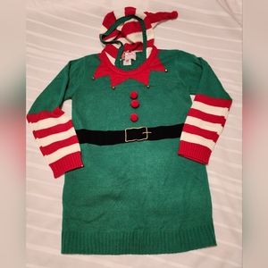 Women's Holiday Hooded Elf Christmas Ugly Sweater Size Large